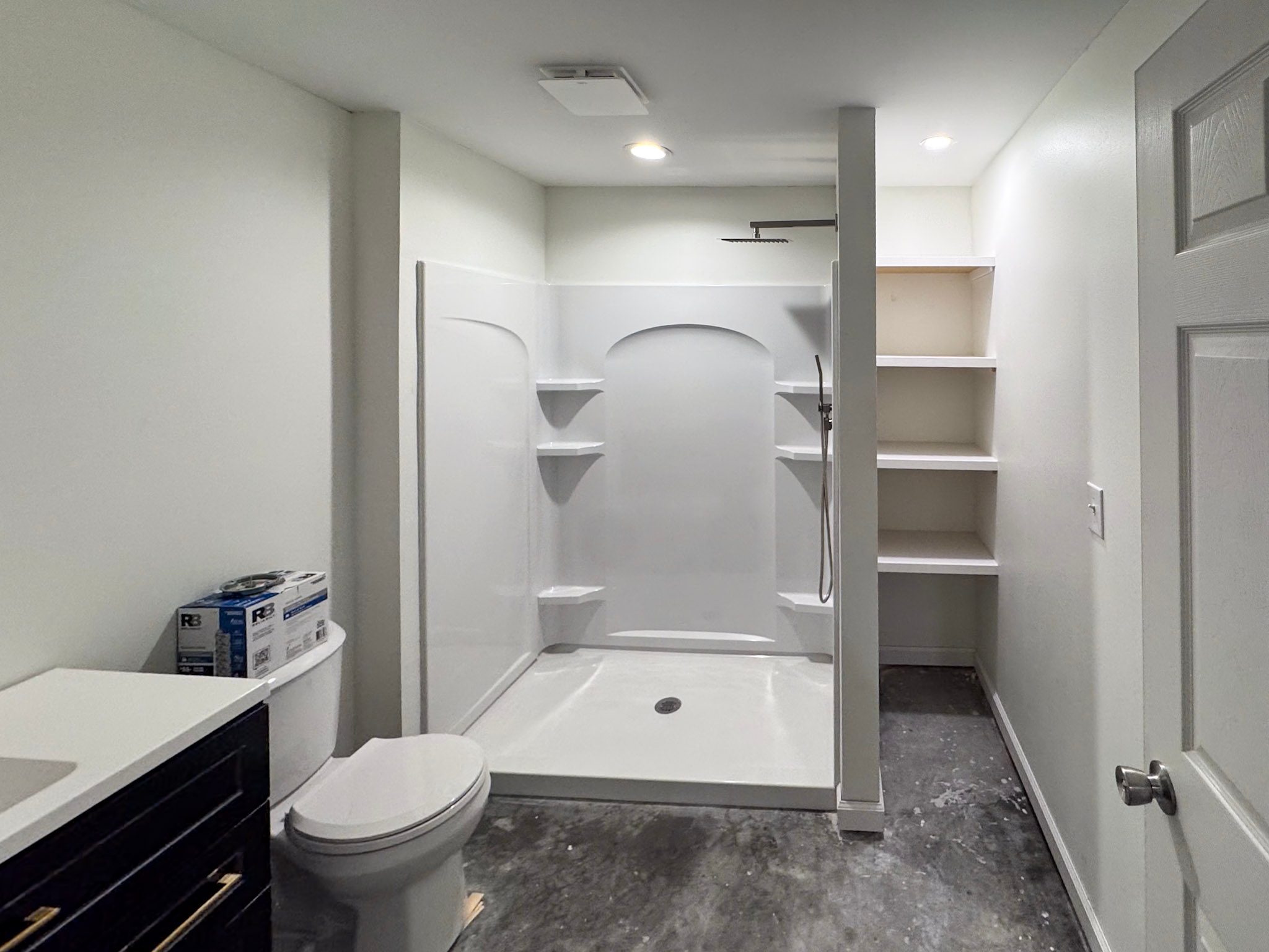 New basement bathroom shower nearing completion