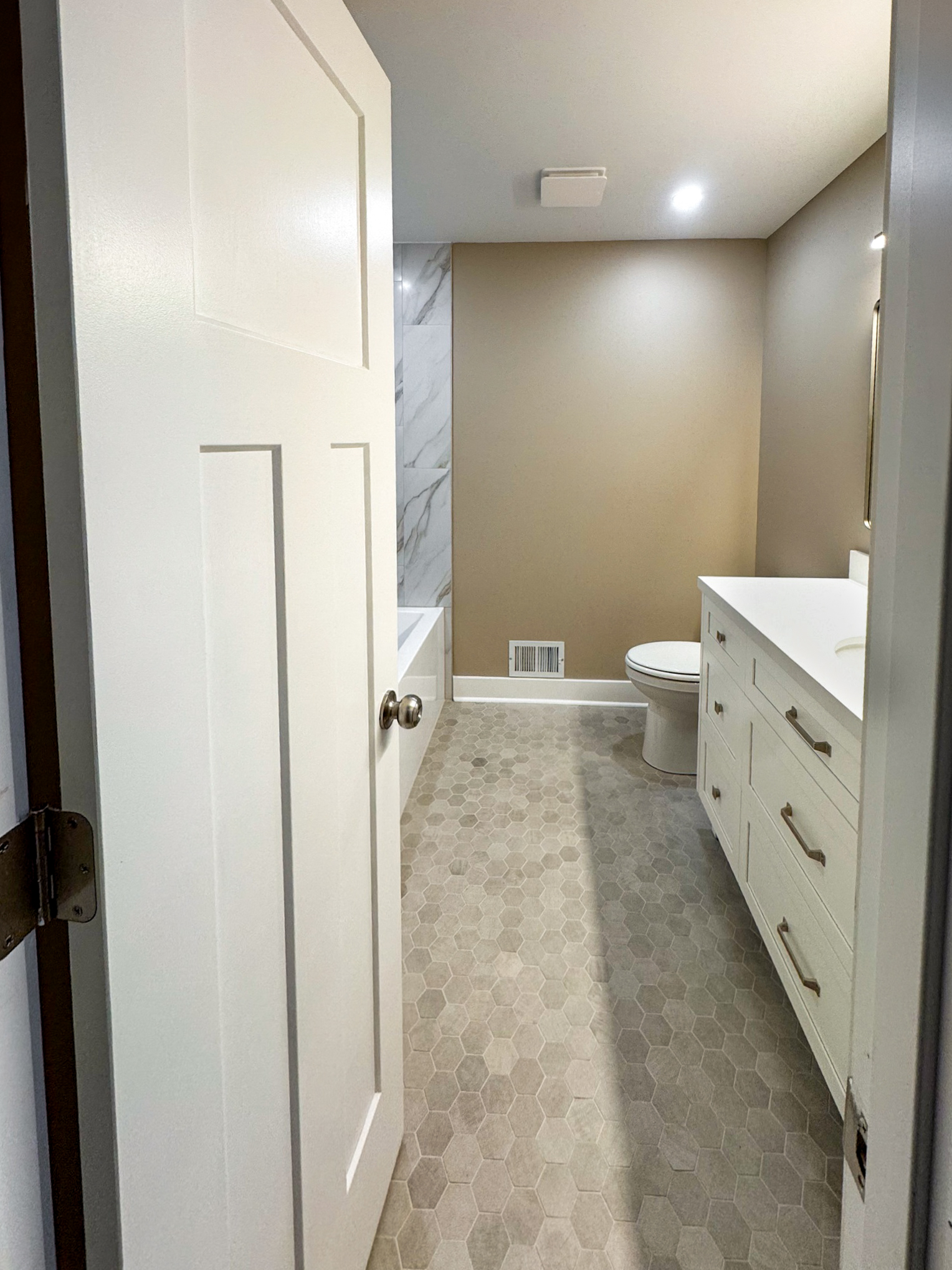 Wide view of the finished bathroom